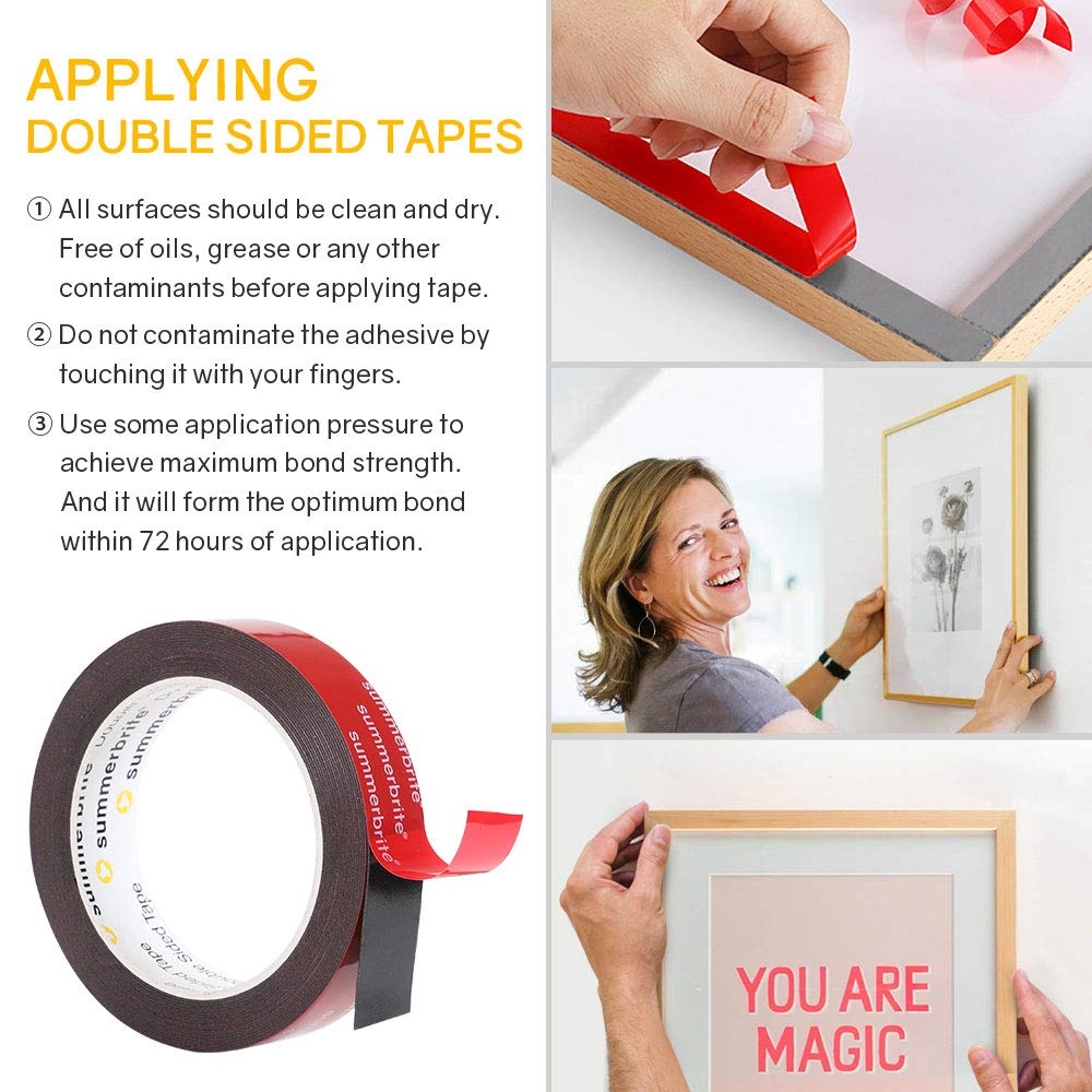 Heavy Duty Double Sided Tape, 0.94 Inch x 16 Feet Waterproof Mounting Tape Super Strong Two Sided Adhesive Foam Tape Picture Hanging Strips Thick for Walls Poster Automotive Outdoor: Industrial & Scientific