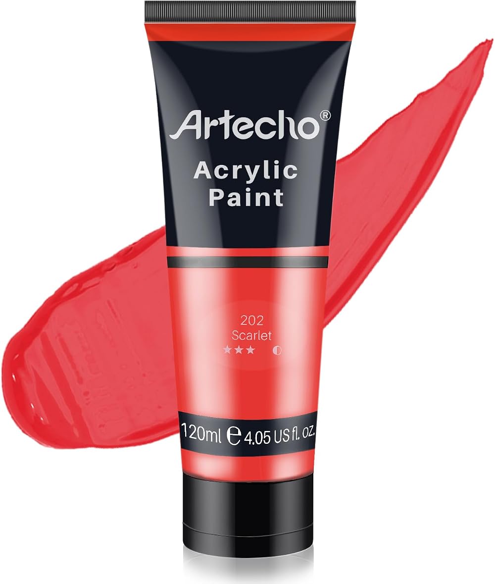 Artecho Scarlet Red Acrylic Paint 120ml Tube for Canvas Wood Fabric Art Supplies