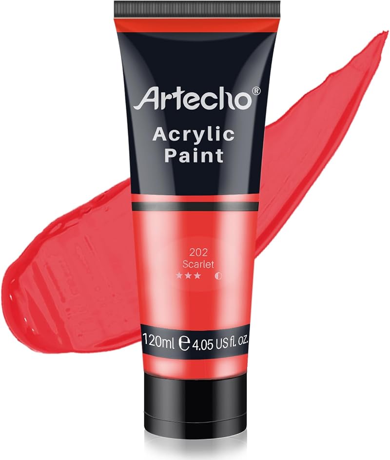 Artecho Scarlet Red Acrylic Paint 120ml Tube for Canvas Wood Fabric Art Supplies