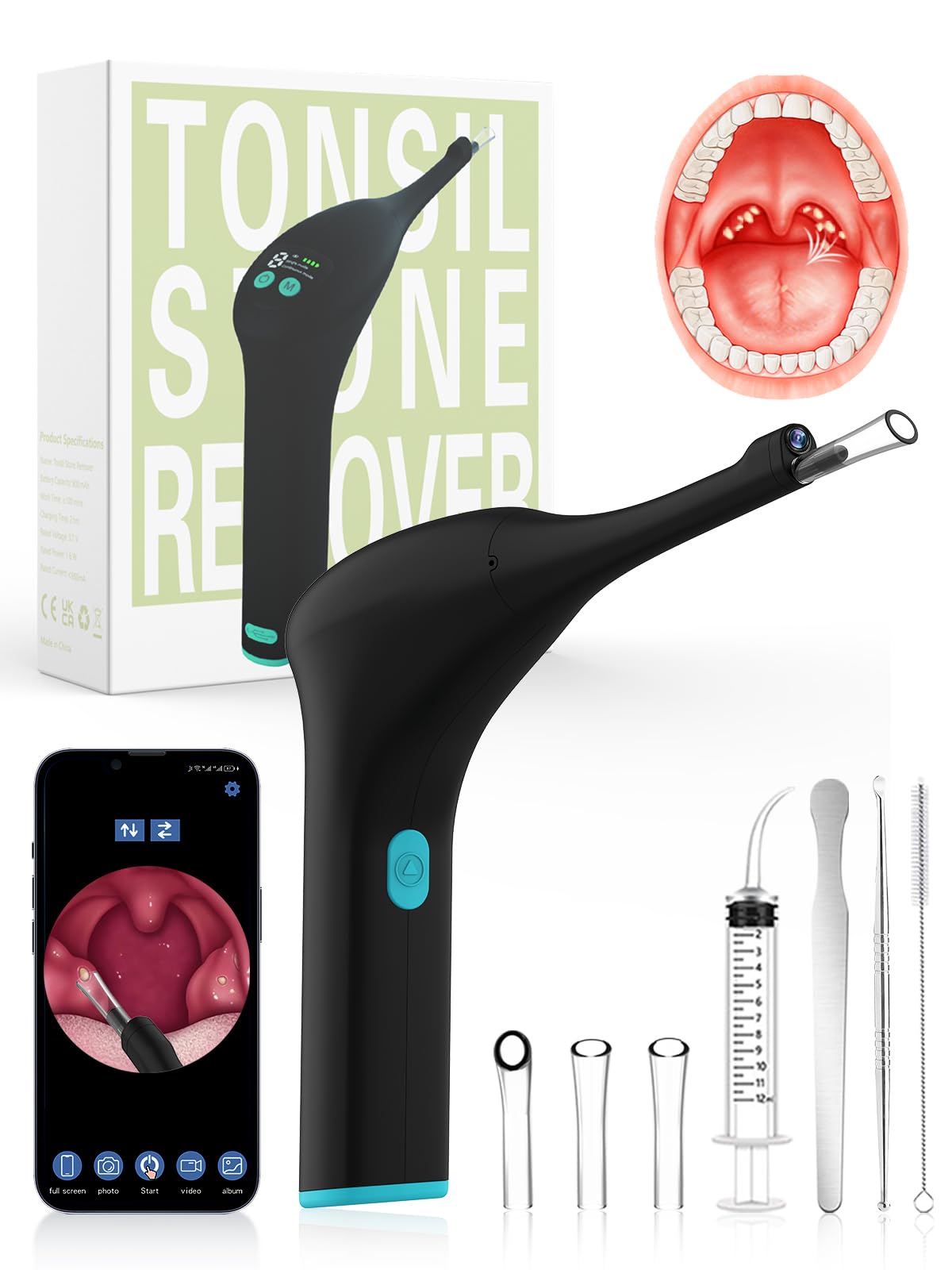 Photo 1 of Voraiya Electronic Tonsil Stone Remover with Camera & Light,Visible Tonsil Stone Removal Kit APP Connection 5 Level Suction Tonsils Stones Vacuum Cleaner Oral Care Tool for Adults?Kids