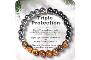 TUBIANCA Triple Protection Tiger Eye, Black Tourmaline, and Hematite Bracelet, Strength, Protection & Balance for Men & Women, Gifts for Mothers Fathers Day, Christmas, Birthdays, Anniversary