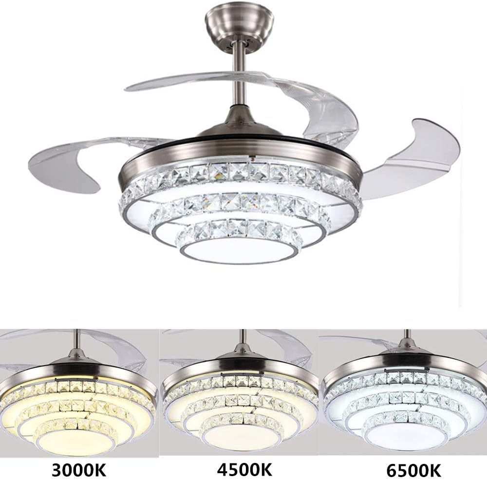 42'' Crystal Invisible Fan Ceiling Light with LED Light Kit and Remote