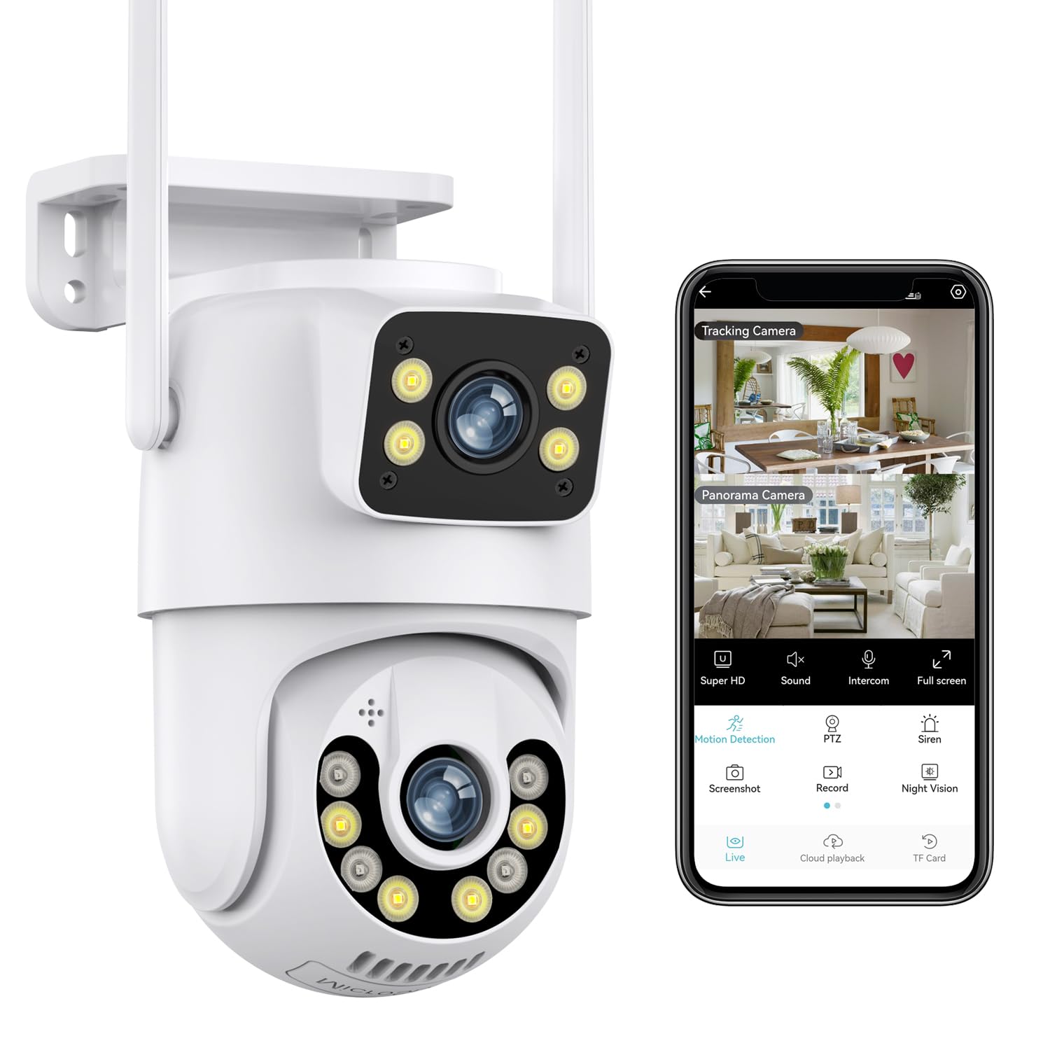 Photo 1 of 1080P PTZ Outdoor Security Camera, Dual Lens Linkage Wireless WiFi Cameras for Home Security, 360° View Auto Tracking Surveillance Camera