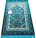 Wide Plush Velvet Islamic Prayer Rug Namaz Sajjadah Muslim Namaz Seccade Turkish Prayer Mat with Cap Carpet (Turquoise)