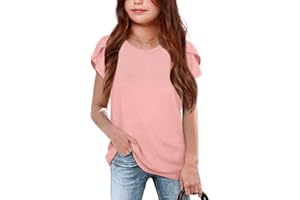 Goranbon Girls' Summer T Shirts Crewneck Petal Short Sleeve Cute Casual Tops