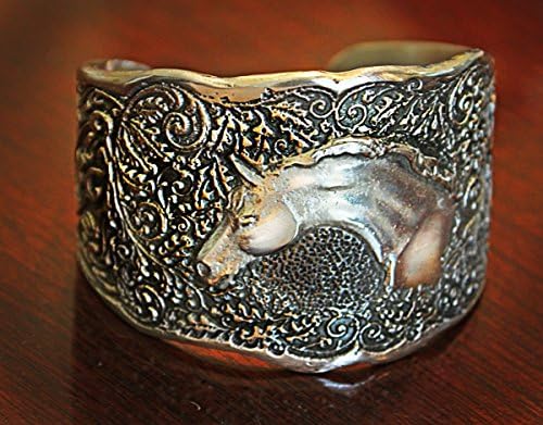 Horse bracelet, Arabian Horse Head, sculptured cuff, Oak Pattern Cuff Bracelet in silver-pewter