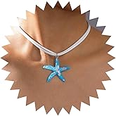 Andelaisi Boho Layered Acrylic Star Necklace Vintage White Satin Choker Necklace Blue Starfish Pendant Necklace Adjustable Big Star Velvet Necklace Jewelry for Women