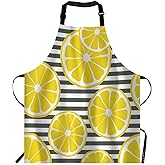 EKOBLA Lemons Aprons With Black And White Stripes Printed Summer Fresh Fruits Waterproof Resistant Chef Cooking Kitchen BBQ Adjustable Aprons for Women Men 27x31 Inch
