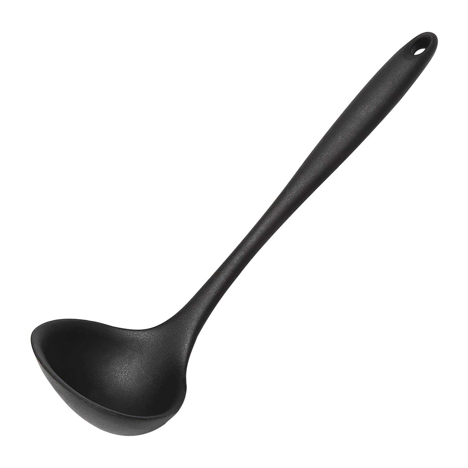 Non-Stick Silicone Ladle - Ergonomic Heat Resistant Kitchen Spoon with Comfortable Grip - Black