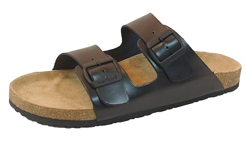 Walkx Comfort Herren Bio Clogs Tieffußbett Pantoletten Sandalen Echtes Leder 2 Schnallen Schwarz Gr. 41/42/43/44/45