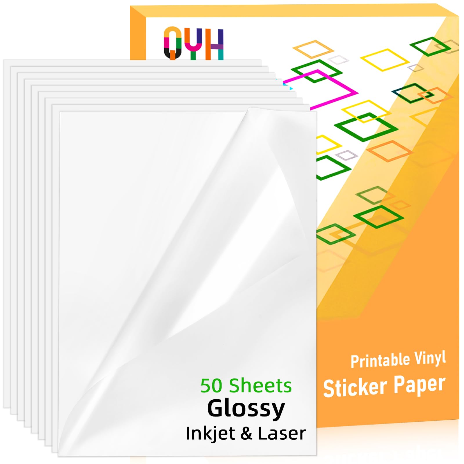 Photo 1 of **ONLY 4 USABLE SHEETS** QYH Premium Printable Vinyl Sticker Paper-50 Sheets Glossy White, Quick-Drying Waterproof, Compatible with Inkjet & Laser Printer, Vivid Prints for DIY Crafts