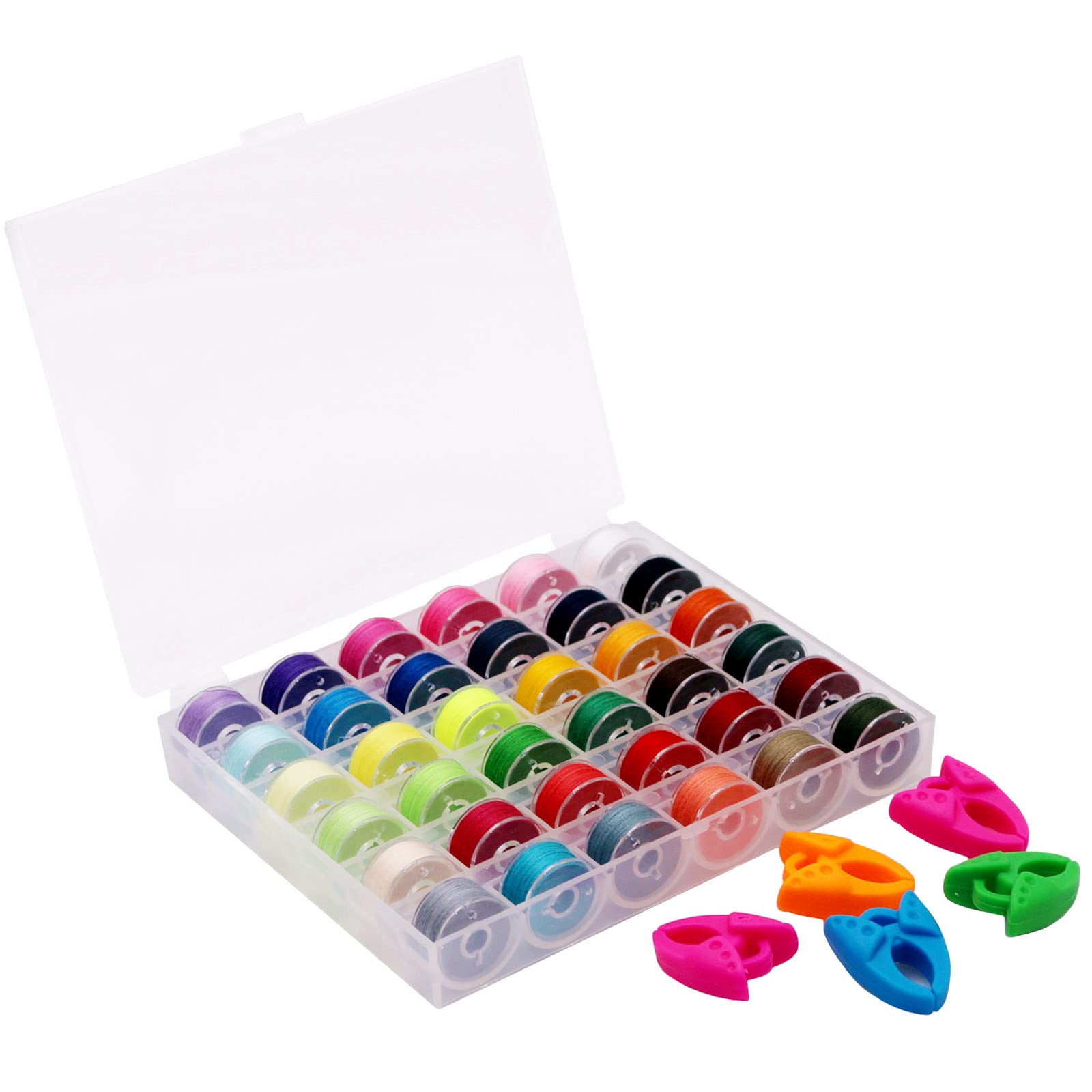 YEQIN 36Pcs Sewing Machine Bobbin Threads with Storage Case Box and Bobbin Clamps, Pre-Wound Bobbins Set for Brother Babylock Janome Elna Kenmore Babylock Singer Sewing Machine（Assorted Colors）