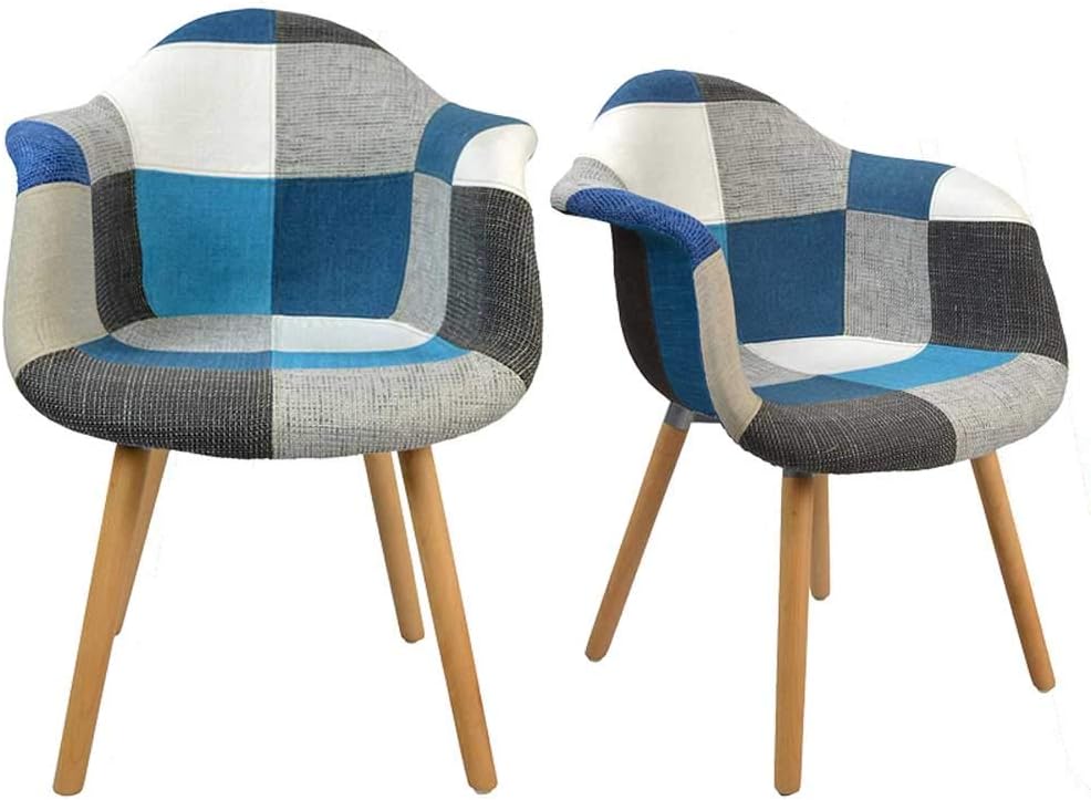 N/A Eiffel Dining Chairs Set of 2 pcs Kitchen Counter Chairs White+Grey+Blue Cloth armchairr Solid Wood Legs
