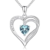AM ANNIS MUNN 925 Sterling Silver Heart Necklace for Women Birthstone Necklace Silver Jewelry for Womens Jewelry Gifts for Women Her Mom