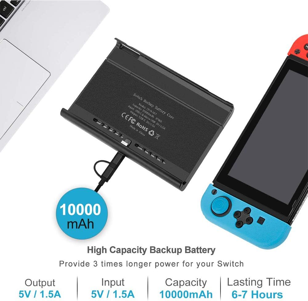 ID CHINSION 10000mAh Battery Charger Case for Nintendo Switch, Portable Pop-Up Backup Extended Travel Battery Pack for Switch Games and Accessories, Black: Toys & Games