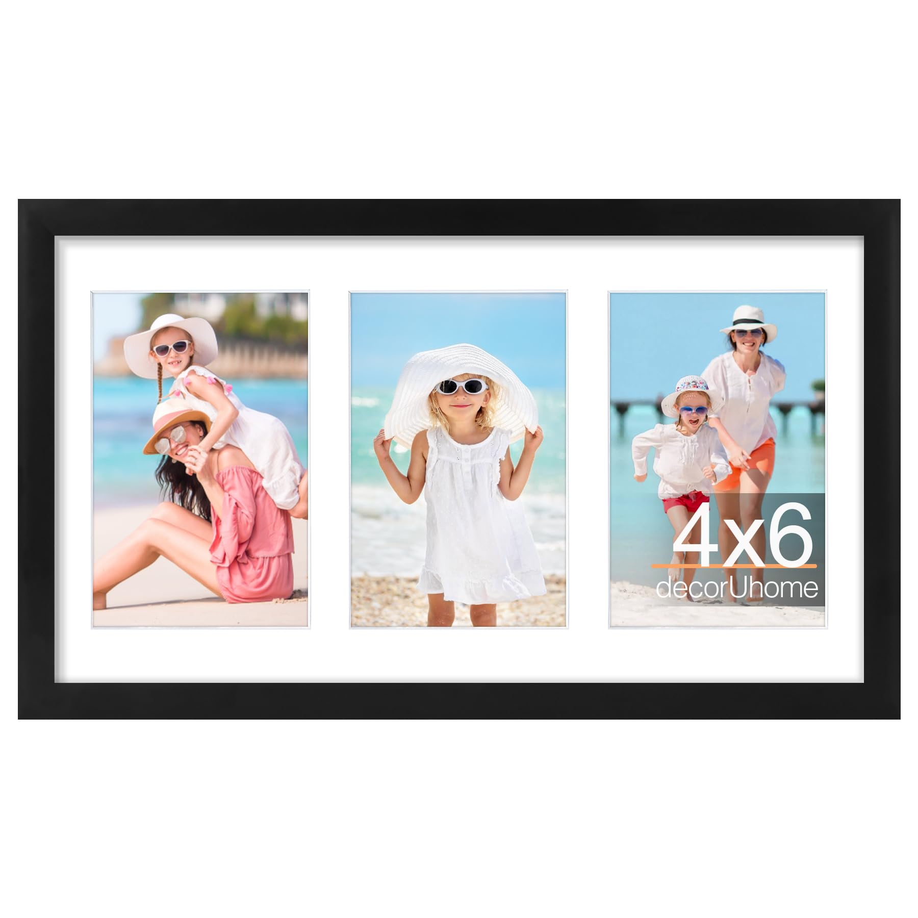 Photo 1 of (USED/FAIR) (BAGGED) decorUhome 8x14 Picture Frames Collage Wall Decor, Display 3Pcs 4x6 Photos with Mat or 1Pcs 8x14 Unmatted, 3 4x6 Collage Picture Frames for Wall Mounting, Black