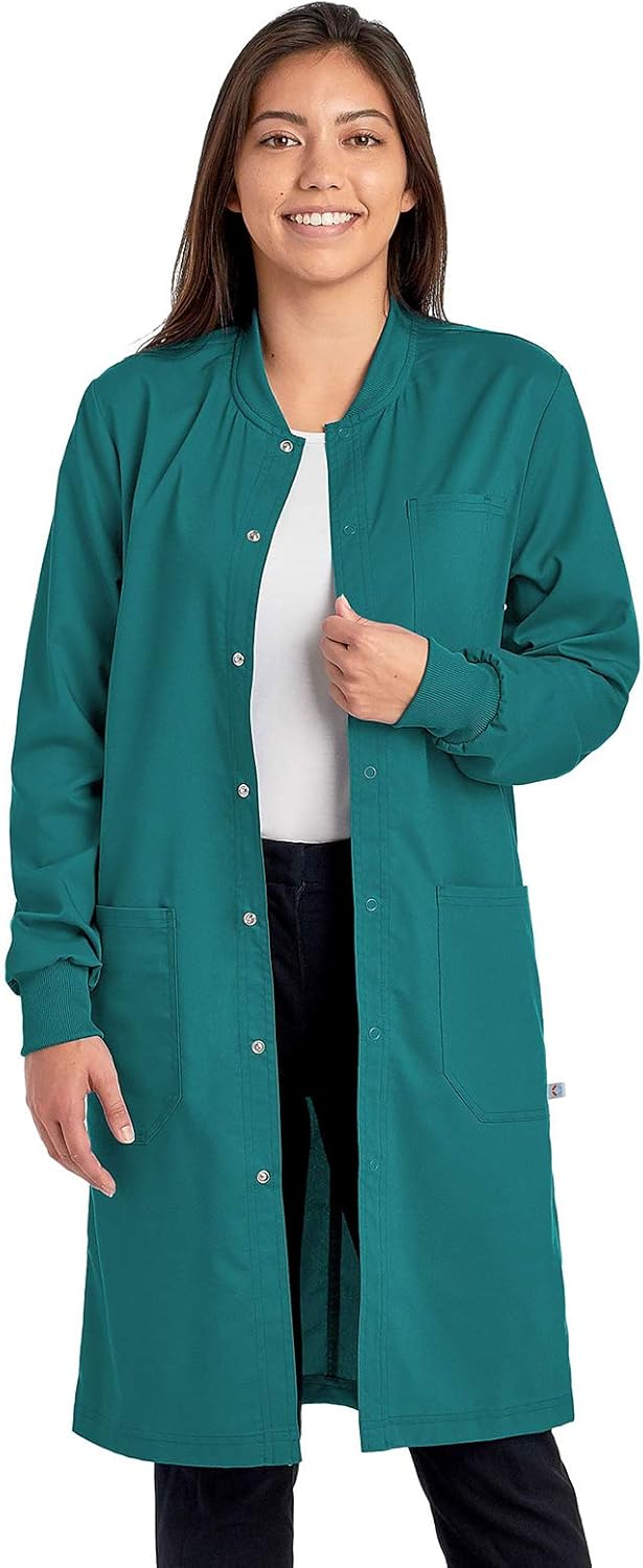 CHEROKEE WW Revolution Tech Unisex Unisex 40" Snap Front Scrub Lab Coat, WW350AB, XL, Teal Blue
