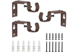 IHRDNNR Curtain Rod Bracket Bronze Heavy Duty Multifunction Adjustable Curtain Rod Holders for Hanging 1/2 or 1 Inch Rods, Set of 3 (Bronze)