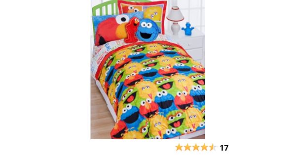 Amazon Com Sesame Street Elmo Chalk 5pc Elmo Twin Bed In A Bag Set Home Kitchen