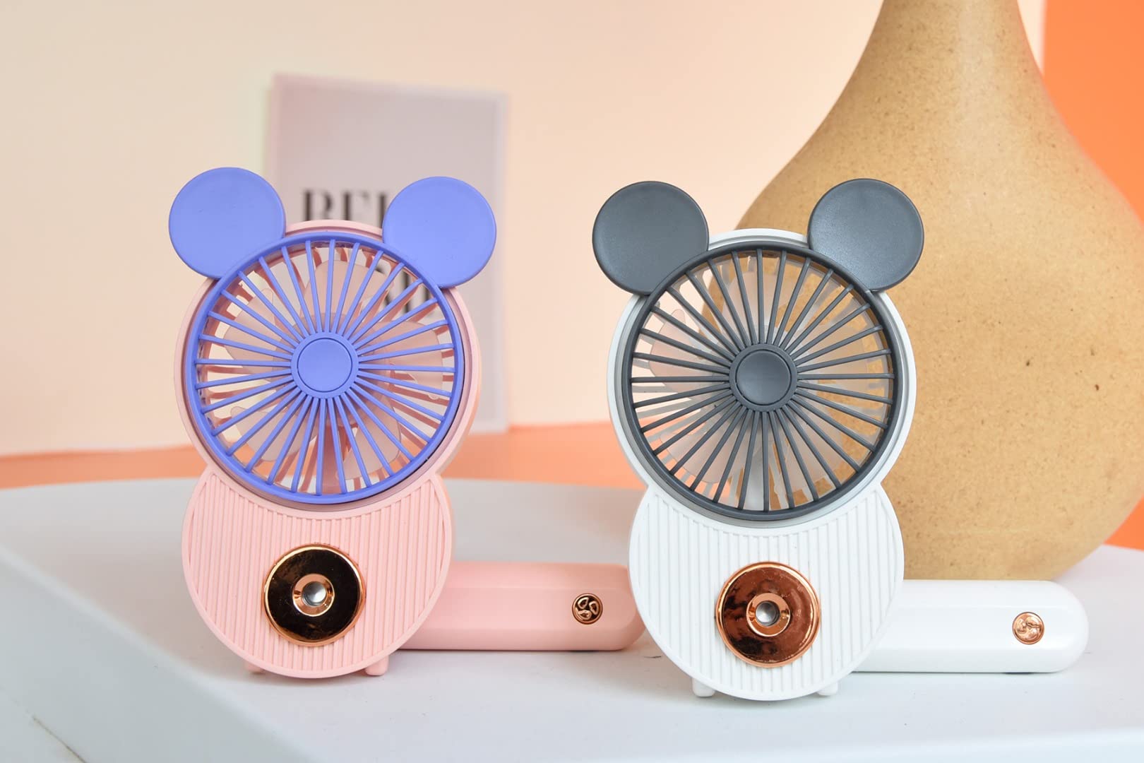 LACOVIA Cute Mouse Misting Mini Fan, Handheld Portable USB Rechargeable Fan with 3 Adjustable Speeds, Foldable For Travelling(Pink)