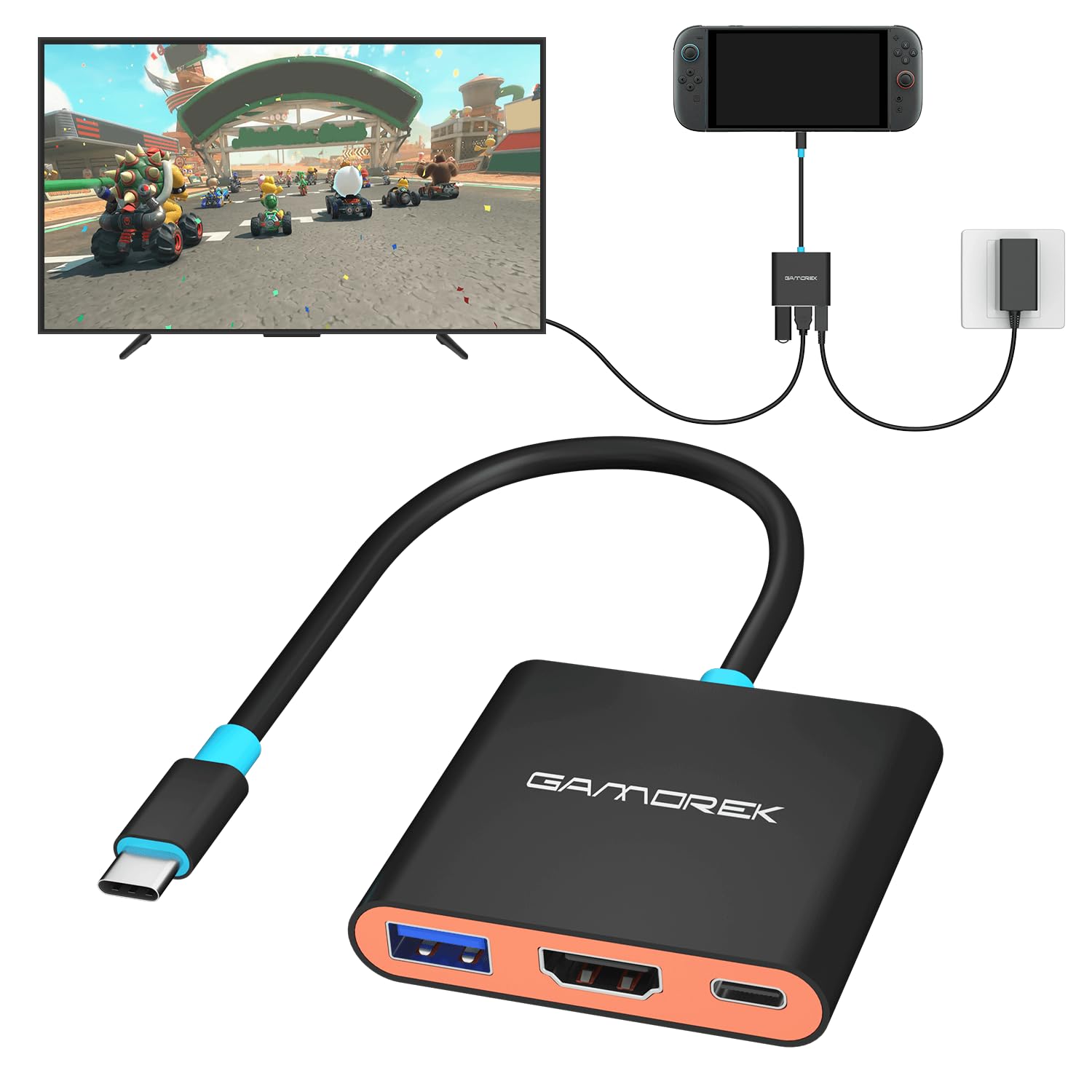 Gamorek Switch 2 Dock, Portable TV Dock for Switch 2 Dock, Support 8K@60Hz, 4K@60Hz HDR,UBS-A, 100W PD Fast Charging for Switch 2/ Switch/Switch OLED