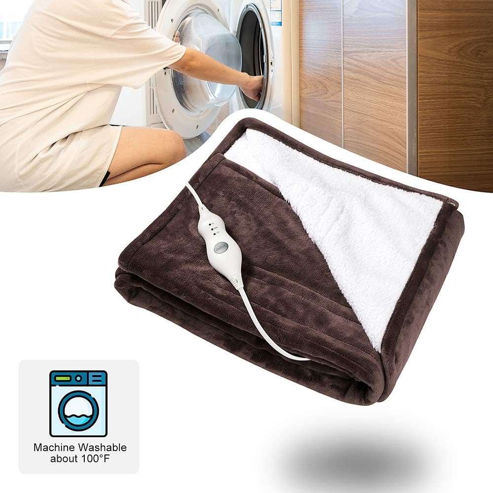 Homde Heated Electric Throw 50 Inch x 60 Inch Reversible Flannel/Sherpa Washable Blanket with 3-Heat Setting Auto-Off Controller for Bed or Couch (Brown): Home & Kitchen