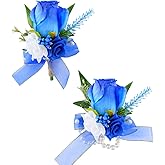 Floinla Royal Blue Corsage and Boutonniere Set for Wedding Prom, Artificial Rose Flower Homecoming Corsage Wristlet, Boutonniere for Men Wedding Suit Decor