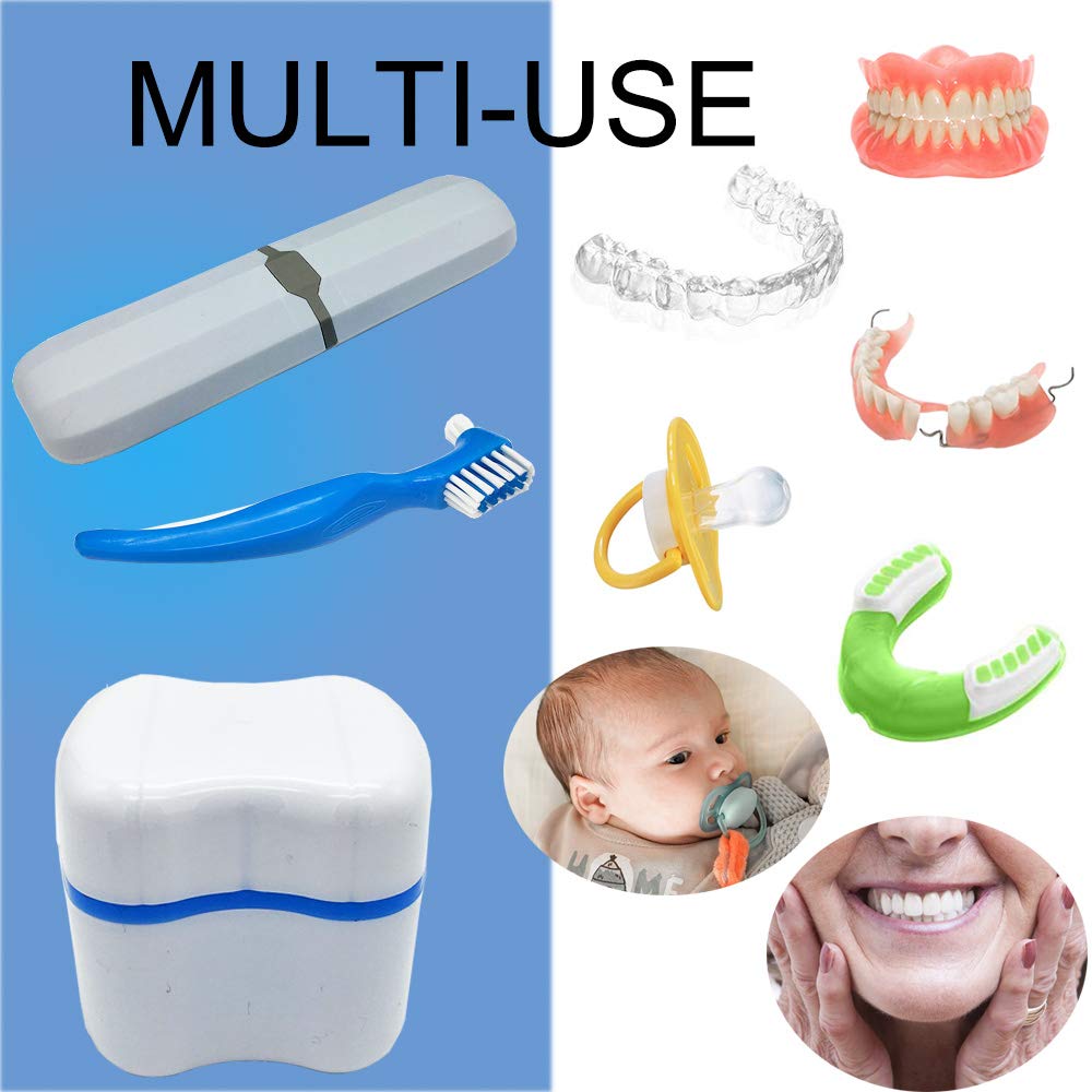 Denture Case Kit, 2 Denture Bath Cups with 2 Denture Brush & 2 Portable Toothbrush Box, Denture Brush Retainer Bath with Lid, Retainer Cleaning Denture Boxes, Toothbrush Kit for Travel : Beauty