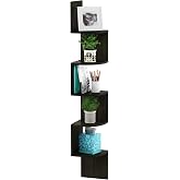 Furinno Rossi 5-Tier Corner Floating Book Shelves for Wall, Espresso | Zigzag Corner Shelf, Wall Mounted, Radial Floating Shelf, for Living Room, Bedroom, Bathroom, Home Office