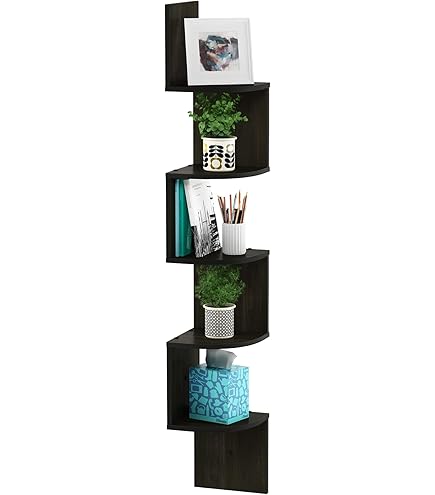 Amazon.com: Furinno Rossi Wall Mount Floating Corner Shelf, 5-Tier