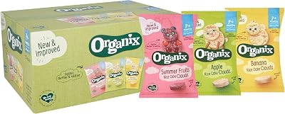 Organix Rice Cake Clouds Variety Pack Organic Baby Snack 7+ Months 40 g (15)