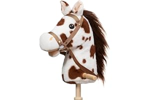 HollyHOME Stick Horse Plush Handcrafted Hobby Horse on a Stick with Wood Wheels Real Pony Neighing and Galloping Sounds for K