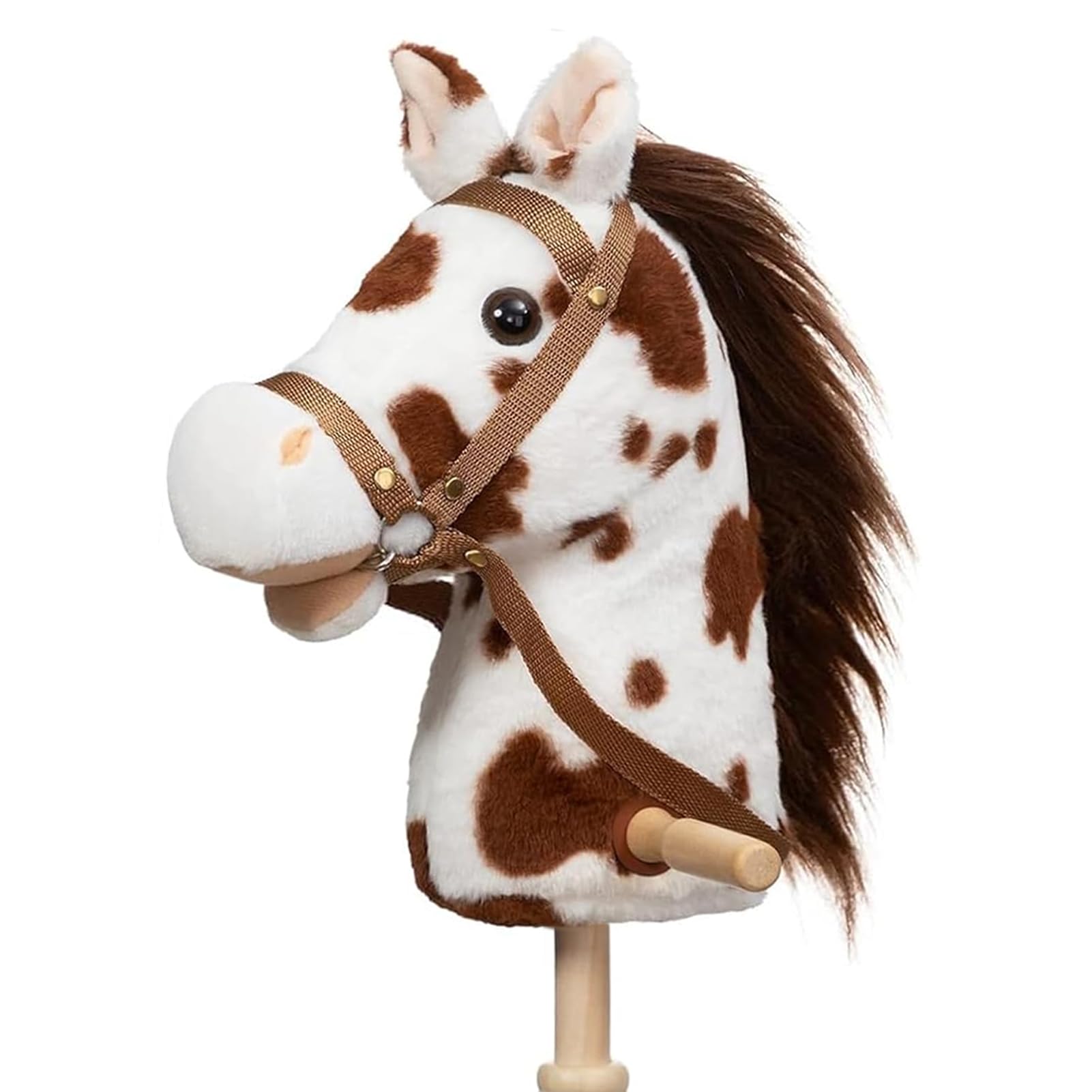 Photo 1 of HollyHOME Stick Horse Plush Handcrafted Hobby Horse on a Stick with Wood Wheels Real Pony Neighing and Galloping Sounds for Kids Toddlers Appaloosa 36 Inches (AA Batteries Required)
