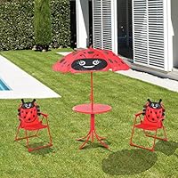 Homcom Kids Garden Picnic Table Chair With Uv Umbrella Foldable Patio Set Lady Bug Print Play Seat Yard Folds Children Outdoor Furniture W Umbrella