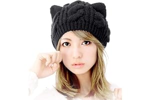 UmbWorld Women Girls Boys Teens Cute CAT Kitty Ears Hats, Winter Warm Woollike Knitted Crochet Christmas Ski Beanie Headgear