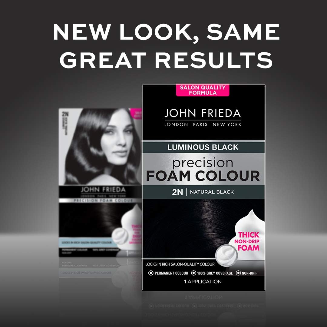 John Frieda Precision Foam Colour 2N, Luminous Natural Black, Salon-Finish Permanent Black Hair Dye, Black Hair Colour - Image 4