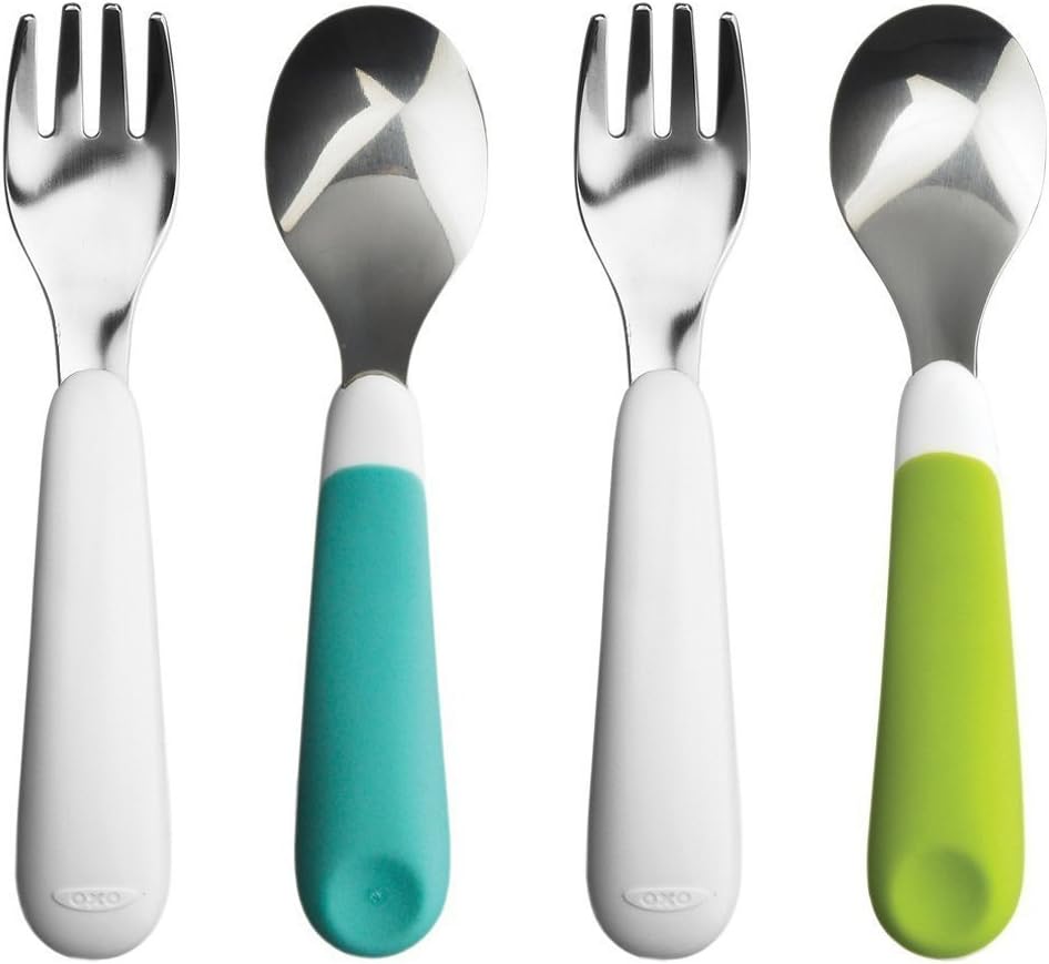 OXO Tot Fork and Spoon Set, Aqua/Green, 2 Pack
