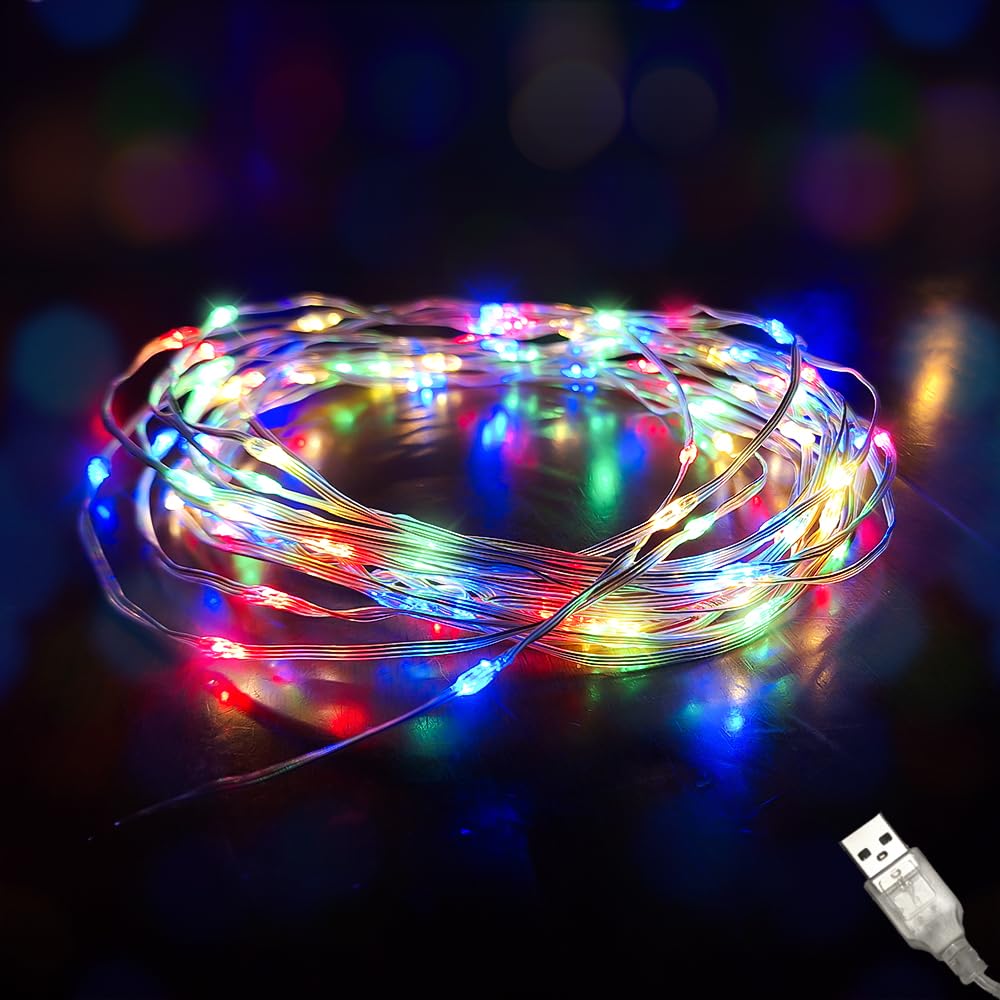 ANSIO® Christmas Lights 100 LED Multicoloured Flexible Waterproof Copper Wire Fairy Lights, Indoor Use Christmas Tree Lights for Christmas Decorations Garden & Party – Remote USB Powered