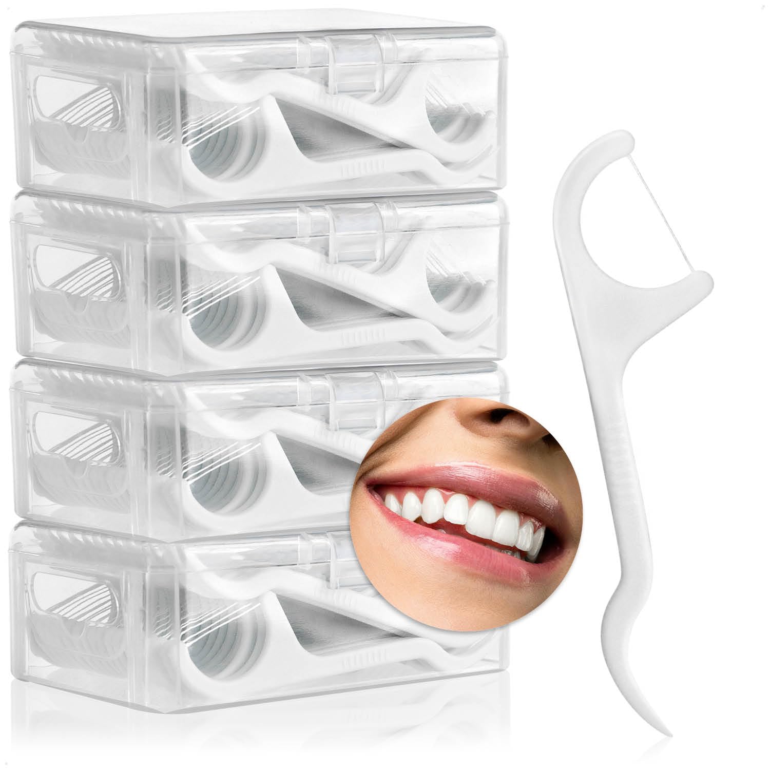 COM-FOUR® 200x Dental Floss Sticks - Dental Floss Holder - interdental Stick with Dental Floss and toothpicks in the Dispenser - Travel Dental Care - unwaxed Dental Floss (200 Sticks)