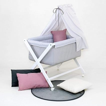 Berceau En Bois Laque Blanc Baby Fox Avec Matelas Draps Alese Fleche Et Voile De Lit Gris Amazon Fr Bebes Puericulture