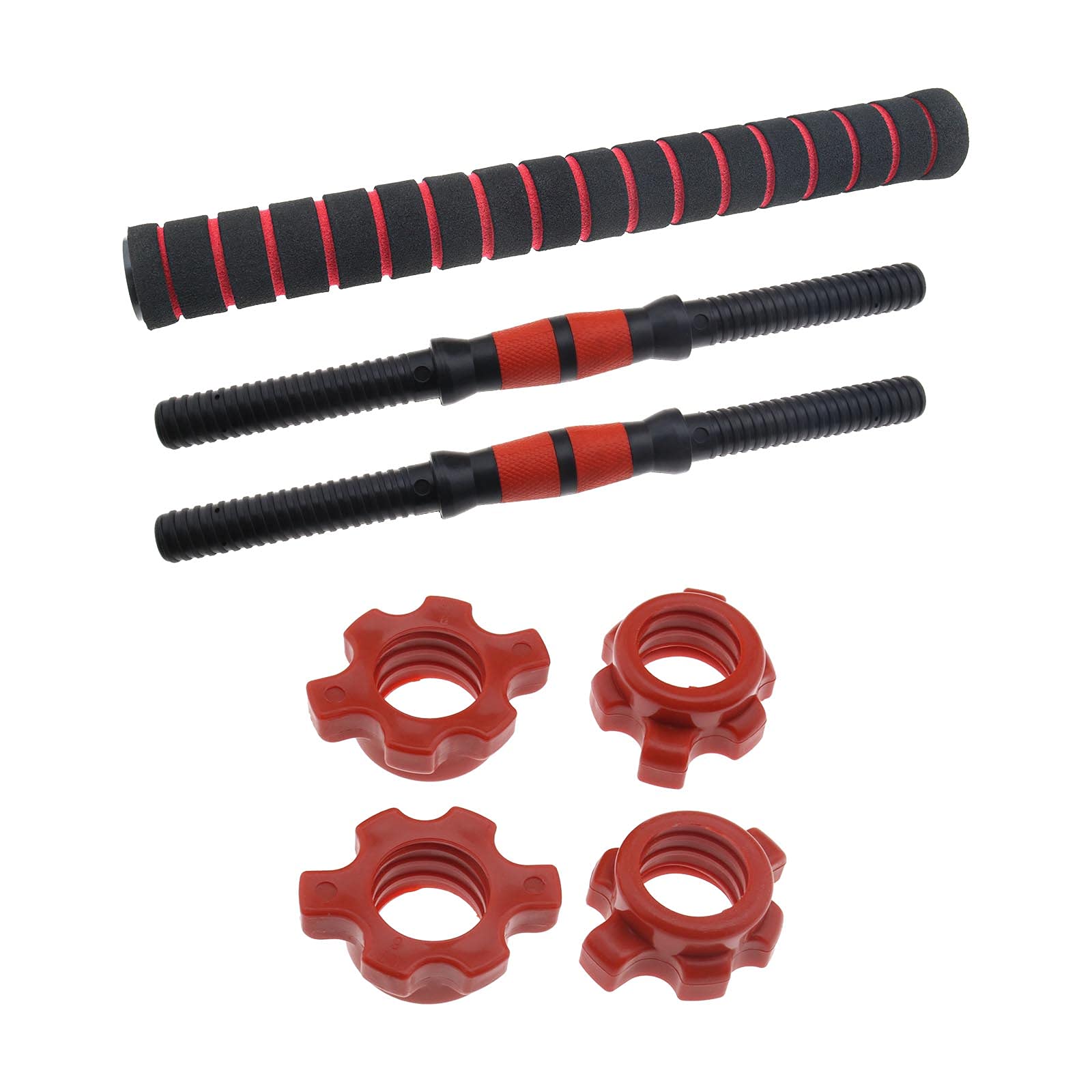 eMagTech 1 Pair Dumbbell Bars with Jointing Bar Nuts Plastic Steel Black Red for Warm Ups Sports Workouts Fitness Gym Barbells Arms Shoulder Abdominal Legs Back Strength Training