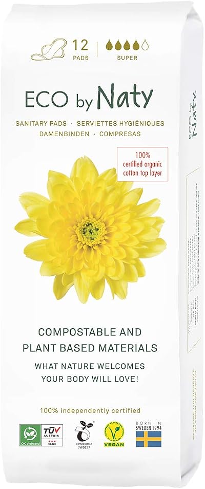 Naty Sanitary Pads Super Plantbased Absorbent 12 Count Organic Cotton