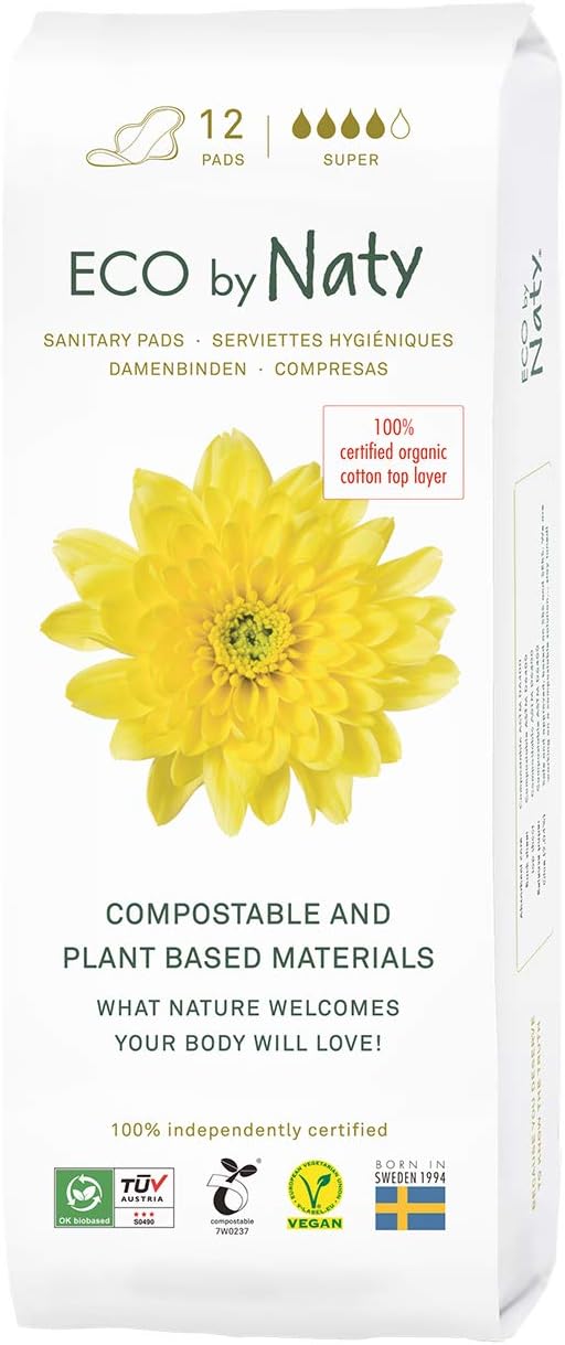 Naty Sanitary Pads Super Plantbased Absorbent 12 Count Organic Cotton