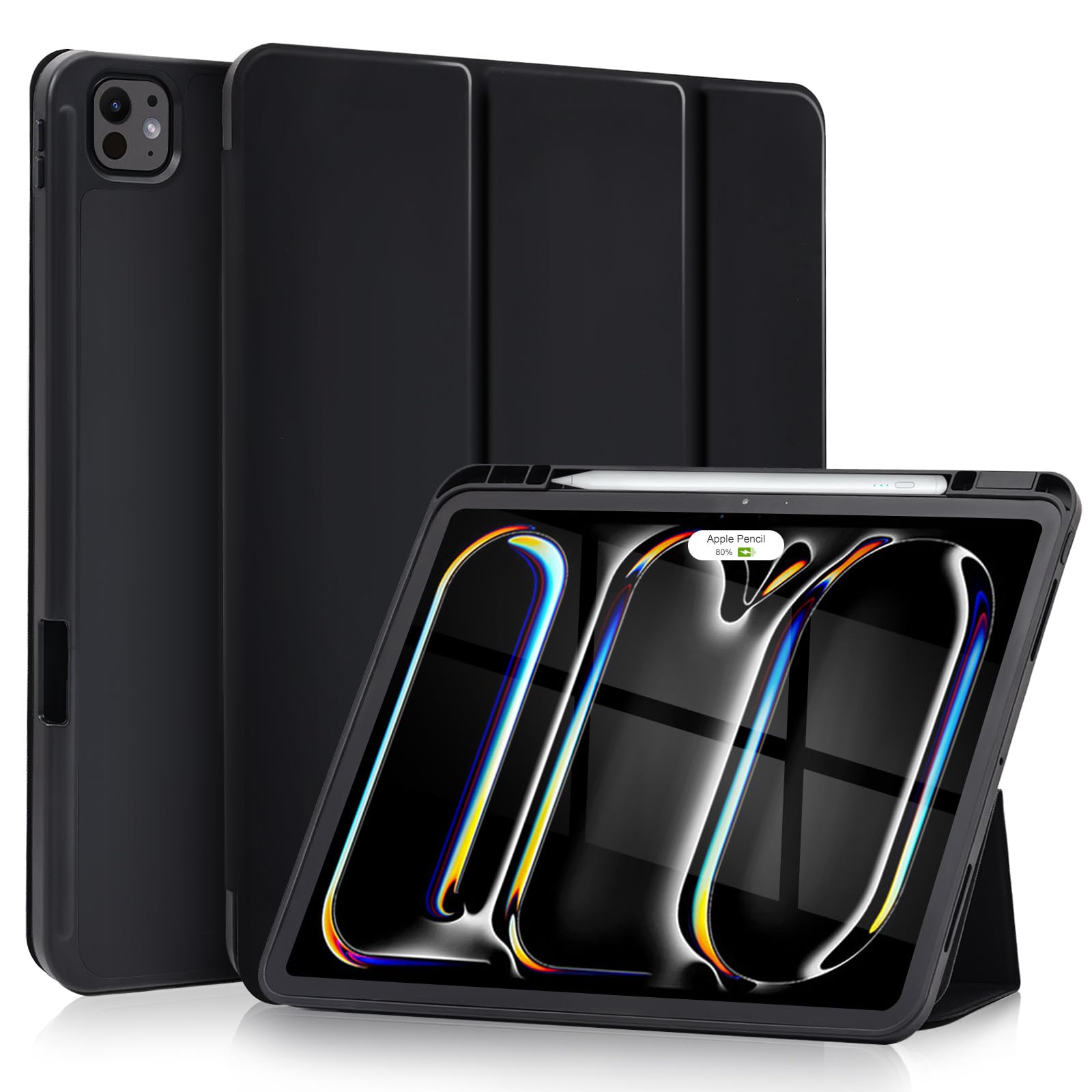 Photo 1 of for iPad Pro 13 Inch Case 2024 7th Generation (M4), iPad 13 pro case with Pencil Holder, Smart Cover with Protective Trifold Stand & Soft TPU Back, Auto Wake/Sleep, Support Pencil Pro (Black)