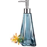 EMPO Vintage Elegant Glass Soap Dispenser, Liquid Soap/Sanitizer/Shampoo Bottle with Golden ABS Pump, Rustic Farmhouse Decor Hand Soap Dispenser Bathroom Accessories (Ripple Yale-Blue)