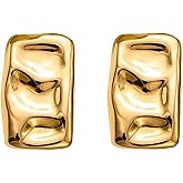 Gold Chunky Earrings for Women, Simple Trendy Geometric Rectangle Gold Plated Stud Earrings Thick Square Drop Piercing Earrings for Girls Jewelry Gifts
