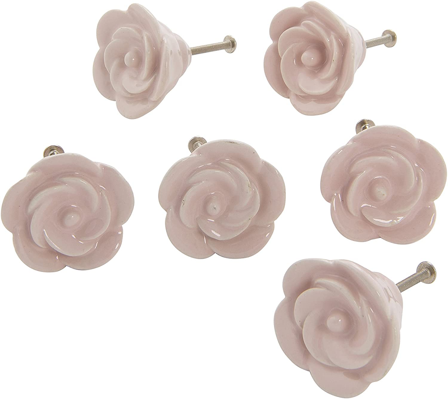 Dritz Home 47058A Ceramic Flower Knob, Pale Pink (6-Piece)