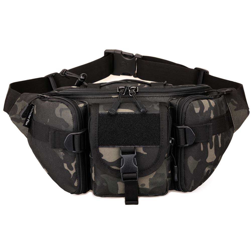 CREATOR Tactical Waist Pack Portable Fanny Pack Outdoor Hiking Travel Large Army Waist Bag Military Waist Pack for Daily Life Cycling Camping Hiking Hunting Fishing Shopping - Camo Black