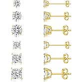6 Pairs 14K Gold Plated Cubic Zirconia Earrings - S925 Silver Posts Hypoallergenic, Dainty Women’s Jewelry Set for Daily Wear & Gifting