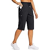 SANTINY 15" Long Shorts for Women Hiking Cargo Bermuda Shorts with 5 Zipper Pockets Lightweight Quick Dry Knee Length Capris